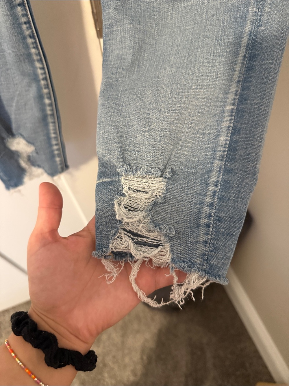 Blue Distressed Women's Jeans - Classic Ripped Skinny - Picture 5 of 6